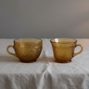 Vintage Tiara Amber Glass Sandwich Pattern Cup & Cream Soup Bowl Set
